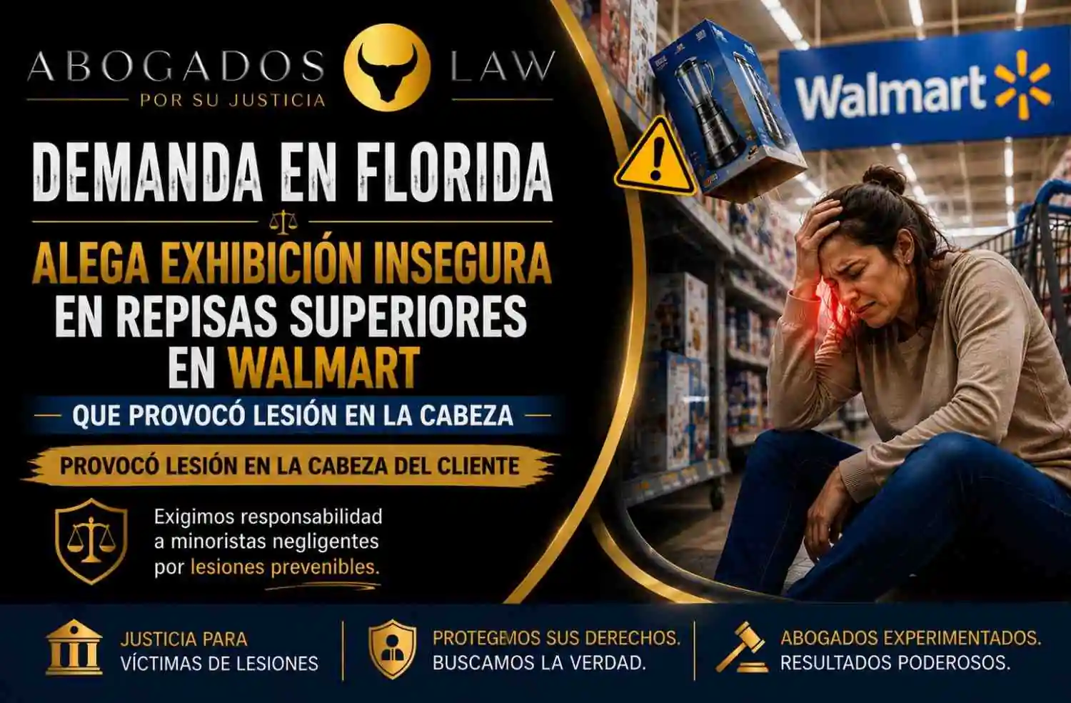 Demanda en Florida Alega que una Exhibición Insegura en un Estante Superior de Walmart Provocó una Lesión en la Cabeza de un Cliente