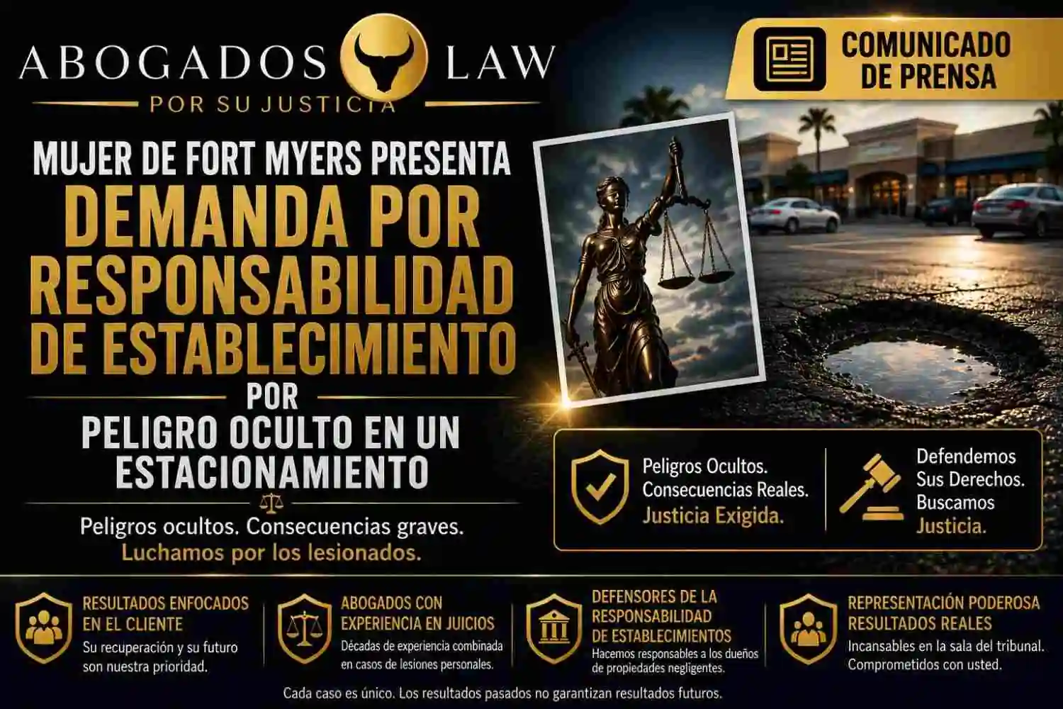 MUJER DE FORT MYERS PRESENTA DEMANDA POR RESPONSABILIDAD DE ESTABLECIMIENTO TRAS UN PELIGRO OCULTO EN EL ESTACIONAMIENTO