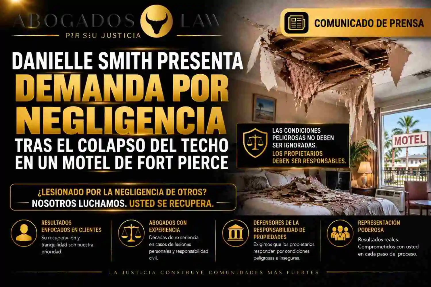 Danielle Smith presenta una demanda por negligencia tras el colapso del techo en un motel de Fort Pierce