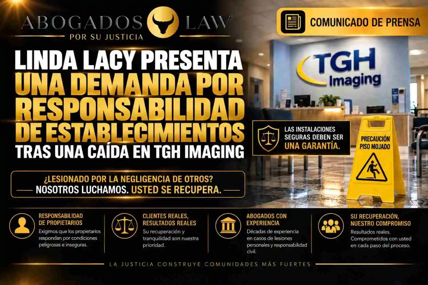 LINDA LACY PRESENTA UNA DEMANDA POR RESPONSABILIDAD DE ESTABLECIMIENTO TRAS SUFRIR UNA CAÍDA EN TGH IMAGING