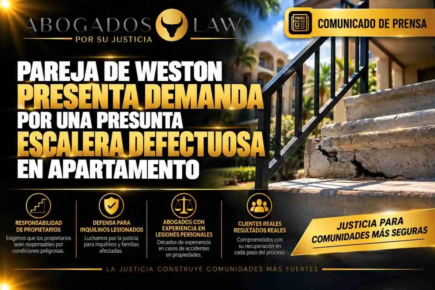 PAREJA DE WESTON PRESENTA DEMANDA POR UNA PRESUNTA ESCALERA DEFECTUOSA EN UN APARTAMENTO
